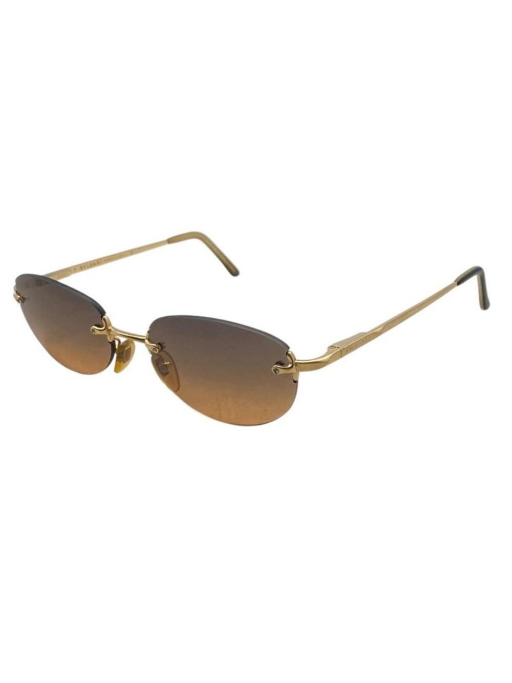 Bvlgari Rimless Oval Sunglasses Gold Frame Brown Gradient Eyewear